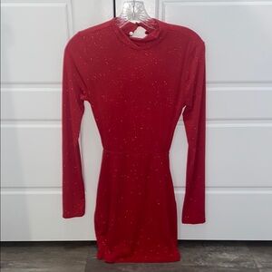 Red Sparkle Long Sleeve Mini Dress